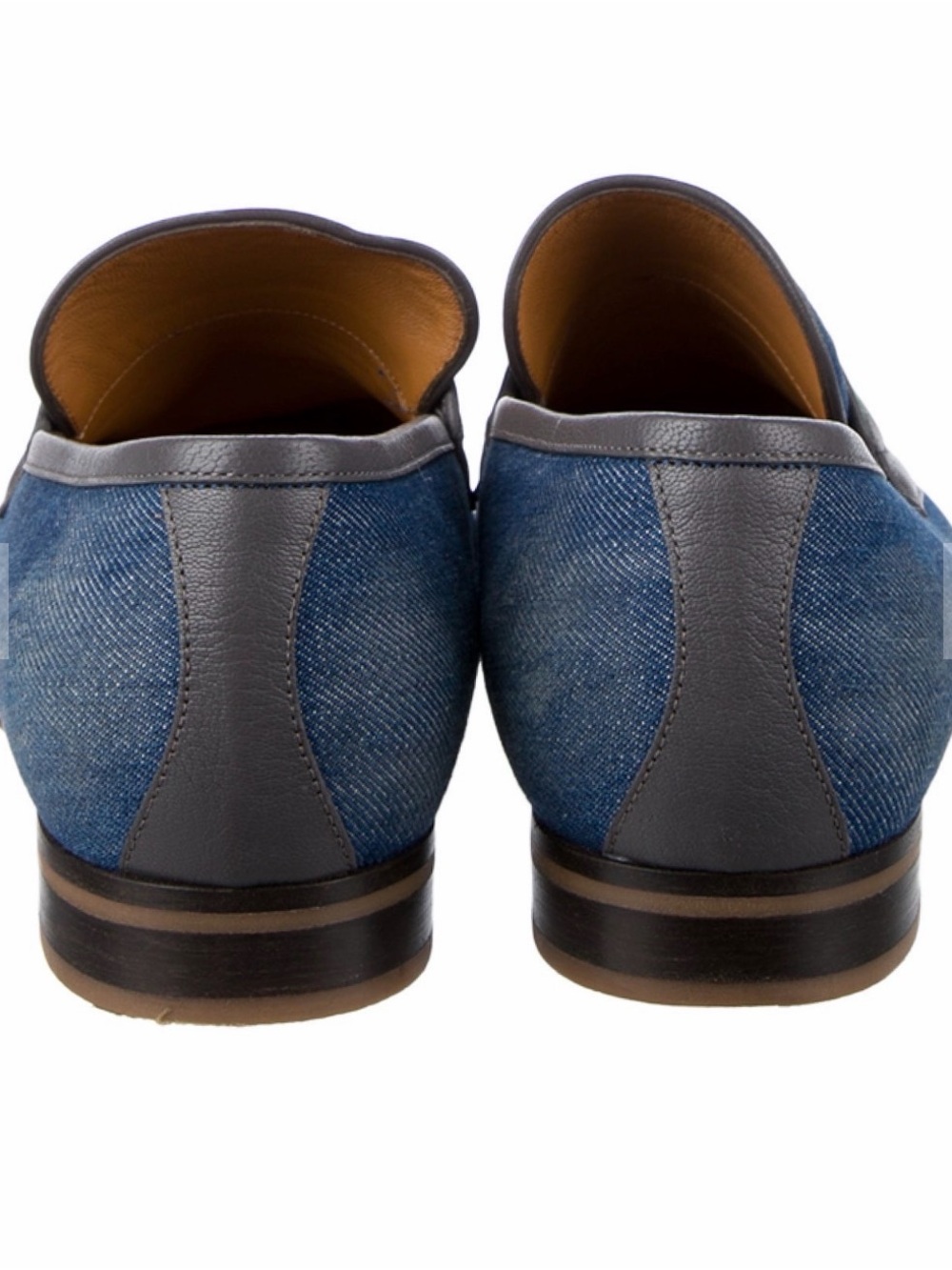 Gucci Blue Denim Horsebit Loafers with Green-Red Web - Picture 3 of 3